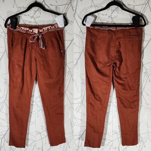 Maison Scotch Rust Orange Linen Blend High Rise Slim Pants - Picture 1 of 6